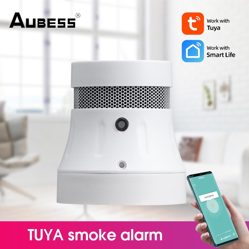 zigbee fire alarm smoke detector sensor audible alert visual notification 2.4ghz wifi work with tuya smart life app by phone