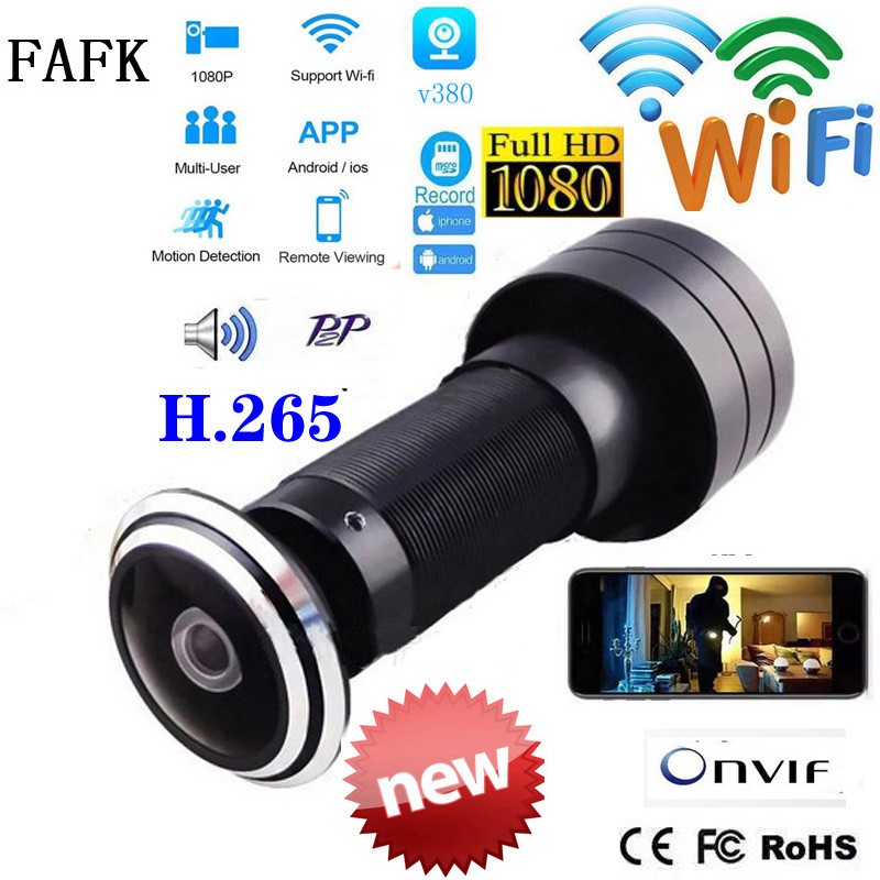 V380 Door Eye Peephole Security 1080P HD 1.7mm Wide Angle Lens Magic Eye CCTV Network Peephole Wifi Camera P2P ONVIF