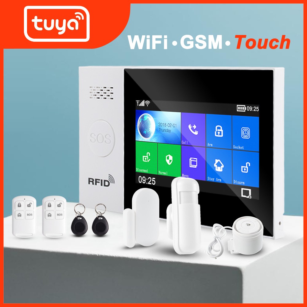 2022 Tuya WiFi GSM Home Security Protection Smart Alarm System Touch Screen Burglar Kit Mobile APP Remote Control RFID Arm and