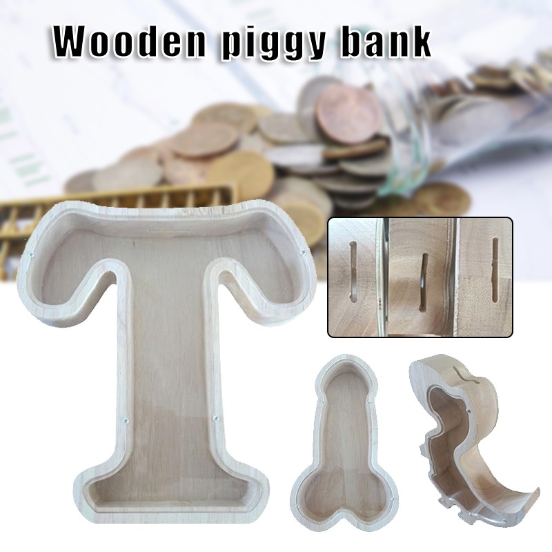 Wooden Animal Letter Piggy Bank Money Saving Box Cute Dinosaur Money Boxes Coin Piggy Bank Transparent Glass for Adult Children