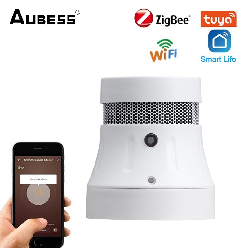 Aubess Tuya Zigbee WiFi Fire Alarm Smart Smoke Detector System Home Safety Smoke Sensors Smart Life App Control Works with Alexa