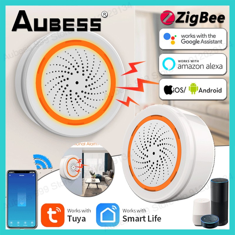 Tuya Sirene Smart Zigbee Alarm Siren Sensor SmartLife APP 3 in 1 90dB Light Sound Home Security Sirene Via ZigBee Home Gateway