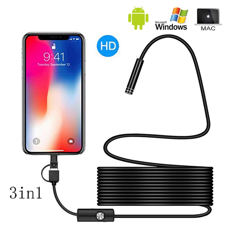 Newest Snake Dual Lens Inspection Cameras 2.0 MP IP67 USB Type-C Endoscope Kama with 8 LED for Samsung Huawei Xiaomi PC