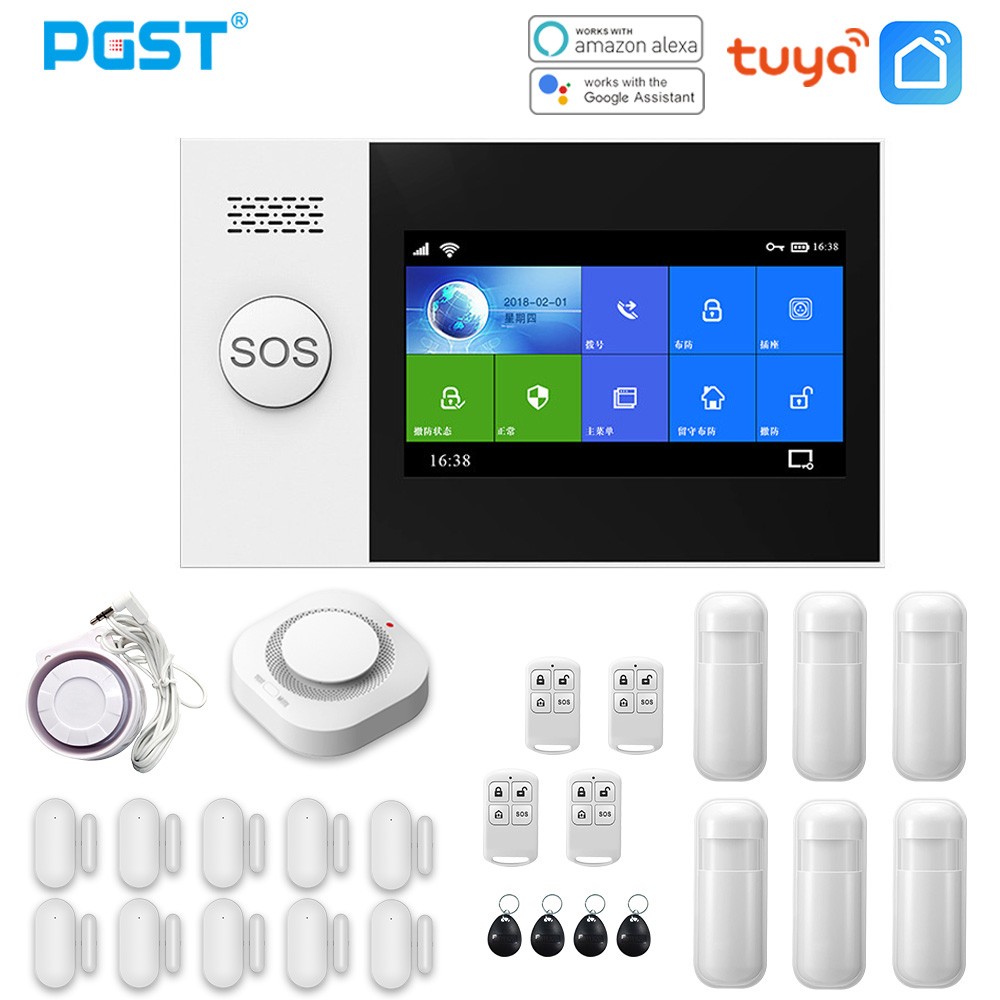 2022 PGST PG107 Tuya Alarm System 4.3 inch Screen WIFI GSM GPRS Home Security Burglar With PIR Motion Sensor Fire Smoke Detector