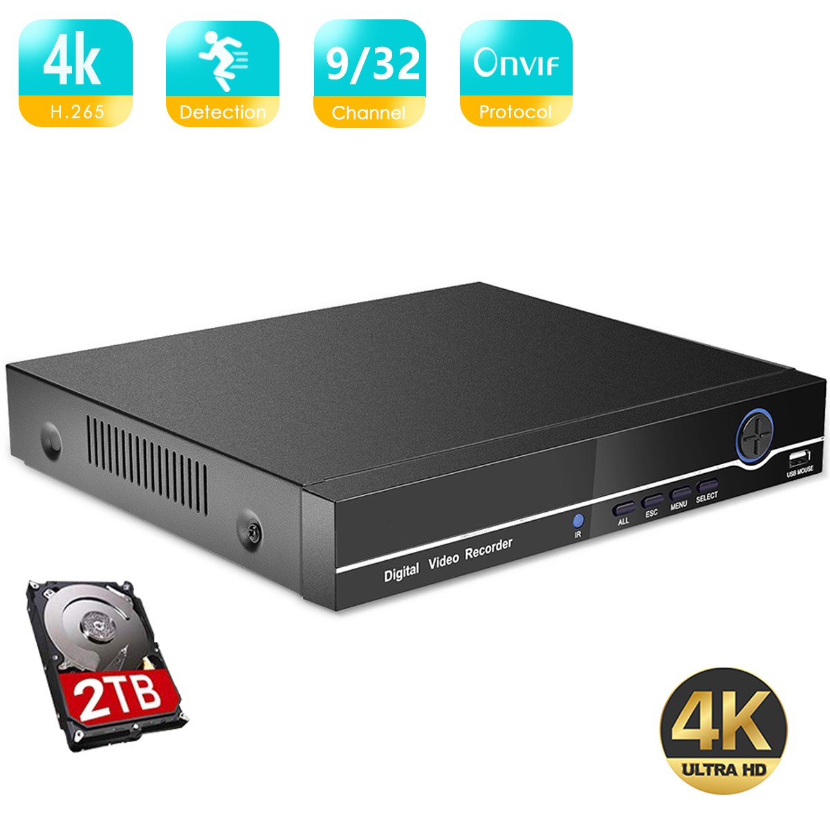 BESDER H.265 AI 4K Output CCTV NVR 16CH 4K/ 9CH 32CH 4K Security Video Recorder H.265 Motion Detection P2P CCTV NVR Face Detection