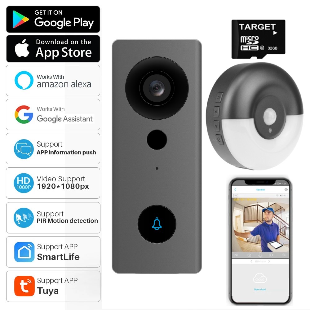 2022 Tuya Smart Life Wireless Camera Doorbell WiFi 1080P Video Eye Intercom for Home Security Waterproof Peephole Alarm