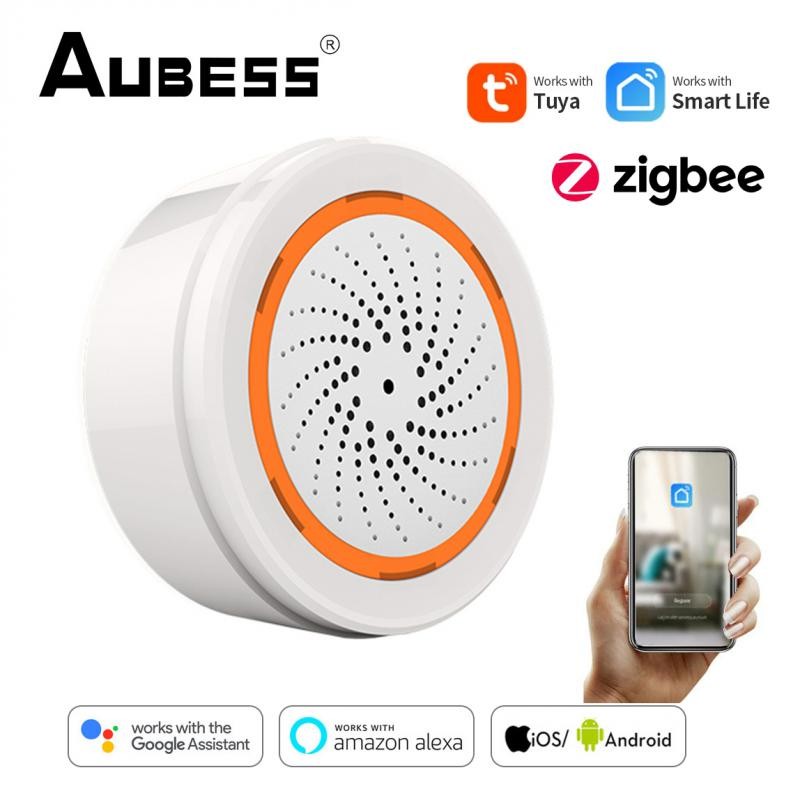 Aubess Siren Tuya Zigbee Alarm Built-in Siren Alarm Sensor 90dB Light Sound Home Security SmartLife Alarm Work With Gateway