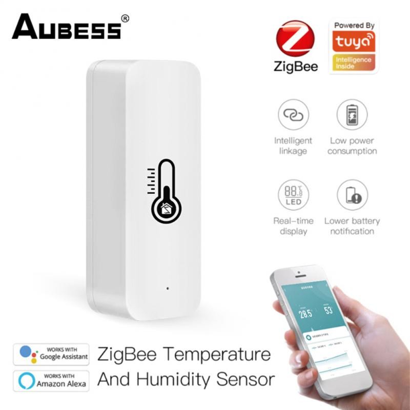 Aubess Smart Zigbee Temperature Humidity Sensor Indoor Thermometer Humidity Home Alarm System for Tuya Smart Life Alexa