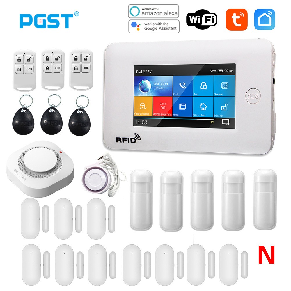 2022 PGST 433MHz All Touch Screen Wireless WIFI GSM Card Rfid Burglar Smart Home Security Alarm System DIY Alarm TUYA Smart Life