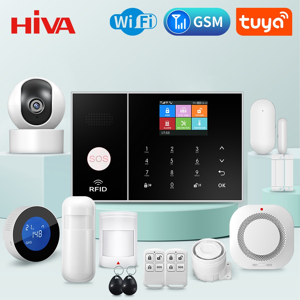 2022 HEVA Home Security Alarm System GSM WIFI Tuya Smart Life App Control Burglar Alarm Kit with Door Sensor Work with Alexa