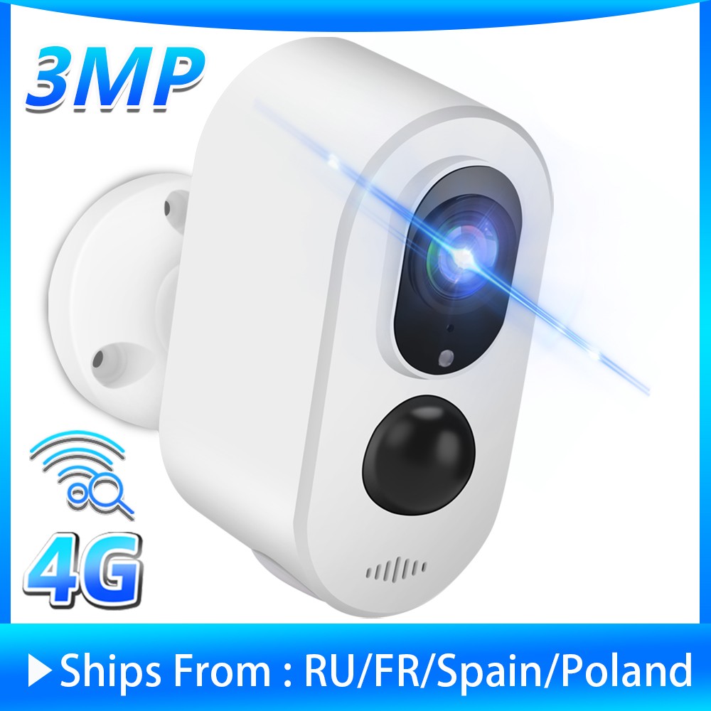 4G WiFi Camera 3MP HD Outdoor Wireless 3G SIM Card Camera Built-in Rechargeable Battery Home Security Camera Long Standby Time