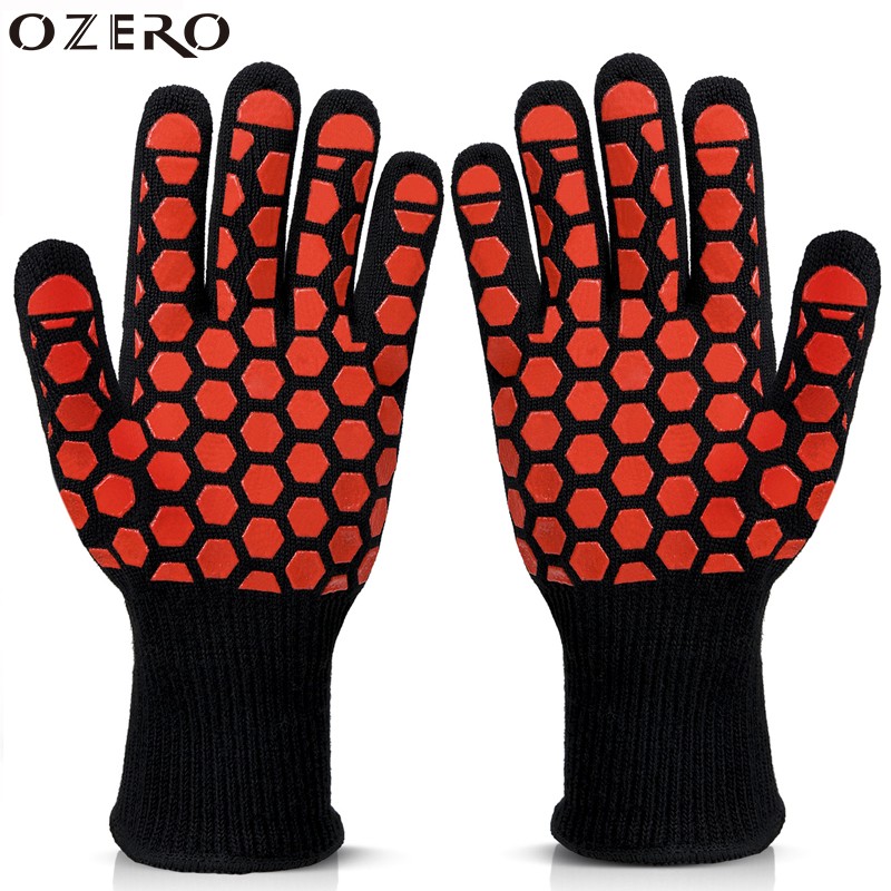 OZERO New BBQ Glove High Temperature Resistant Oven Gloves Fire Resistant Barbecue Heat Insulation Microwave Gloves Outdoor Men 9052