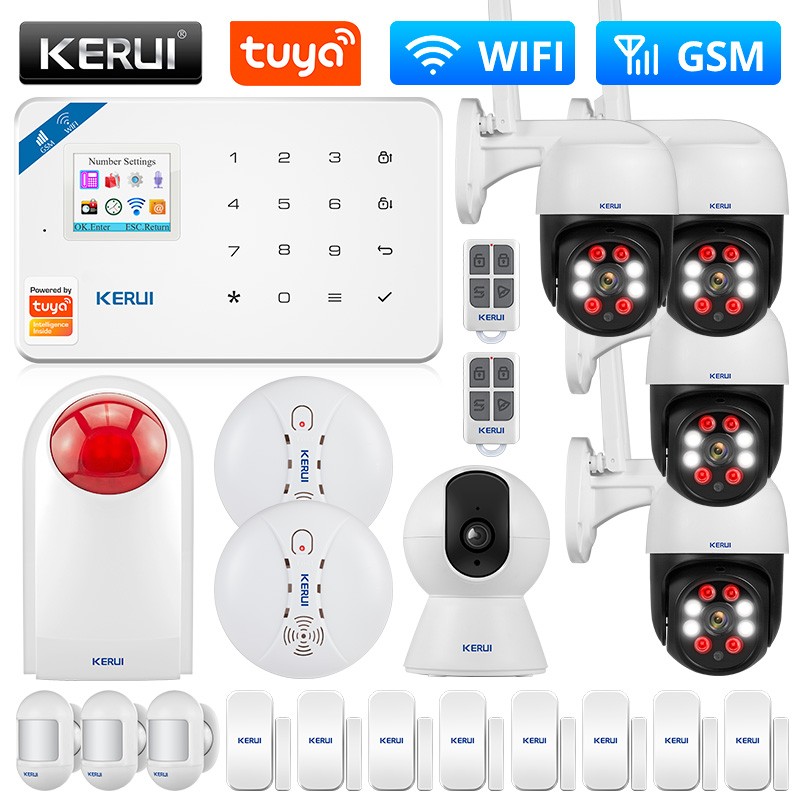 2022 KERUI W181 Tuya Smart WIFI GSM Security Alarm System Works With Alexa Home Motion Detector Smoke Door Window Sensor IP