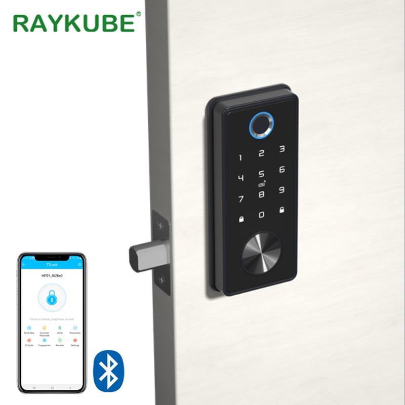 2022 RAYKUBE T1 Black Electronic Smart Door Lock With Biometric Fingerprint Smart Card Password Key Unlock Keyless Door Lock