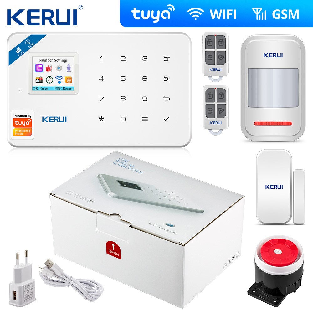 2022 Kerui Tuya W18 Wireless WiFi Home Alarm GSM IOS Android APP Control LCD GSM SMS Burglar Home Security Alarm System