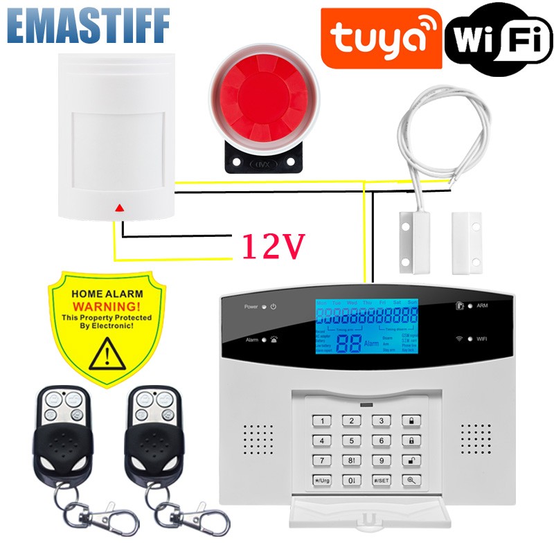 2022 WiFi Wireless Wire GSM Indoor Security Alarm System With Motion Sensor Smoke Detector For Tuya Smart Life APP Alexa Works