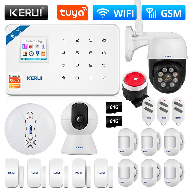 2022 KERUI W181 Tuya Smart Alarm System WIFI GSM Wireless Home Alarm Support Alexa Motion Sensor Smoke Window Door Sensor IP