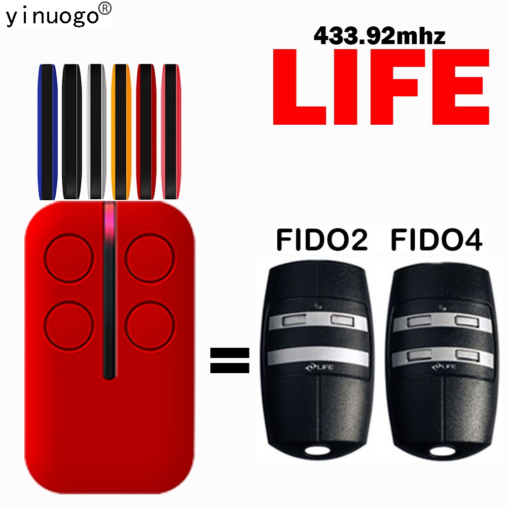 جهاز تحكم عن بعد لباب المرآب FIDO2 من LIFE FIDO2 FIDO4 بقوة 433.92 ميجاهرتز مع وحدة تحكم في المرآب وجهاز إرسال لاسلكي محمول على شكل سلسلة مفاتيح