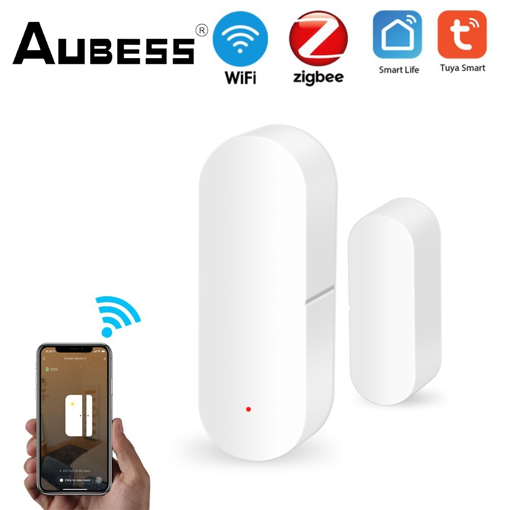 Tuya Smart WiFi/Zigbee Door Sensor Open/Closed Door Detector WiFi Home Alarm Compatible with Alexa Google Home Smart Life App