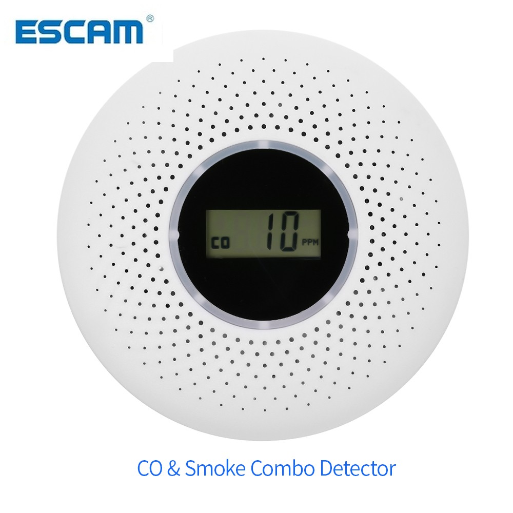 2022 ESCAM 2 in 1 LCD Display Carbon Monoxide and Smoke Combo Detector Battery Operated CO Alarm with Flashing LED Light