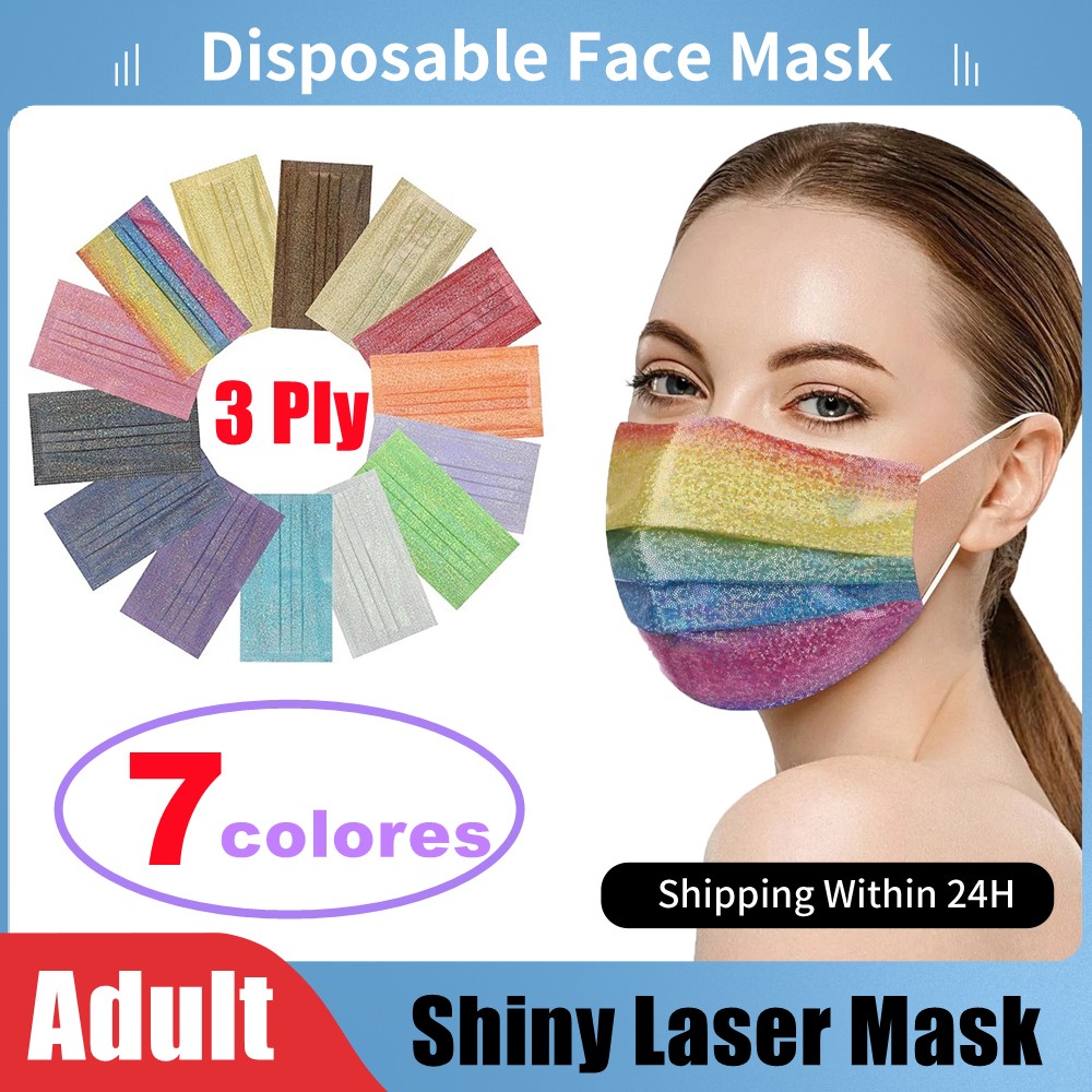 10-100pcs Bronzing Disposable Face Mask 3ply Reflective Non-woven Protective Masks Unisex Mouth Mask Mascarillas Masque Mascaras