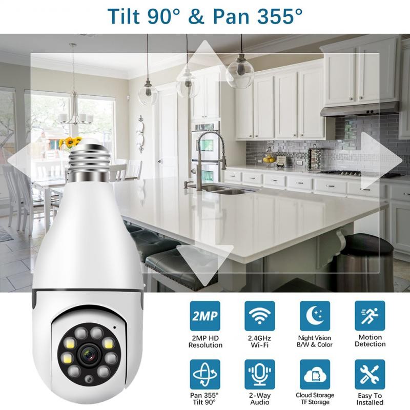 200W E27 Bulb Surveillance Camera With PTZ HD Infrared Night Vision Two Way Talk Baby Monitor Auto Tracking Home Security
