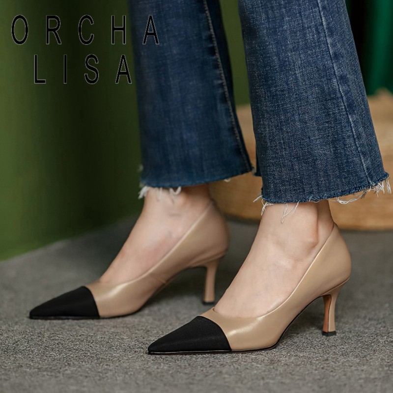 ORCHALISA - Women's Genuine Leather High Heel Shoes Elegant Office Shoes Summer Casual Party Shoes