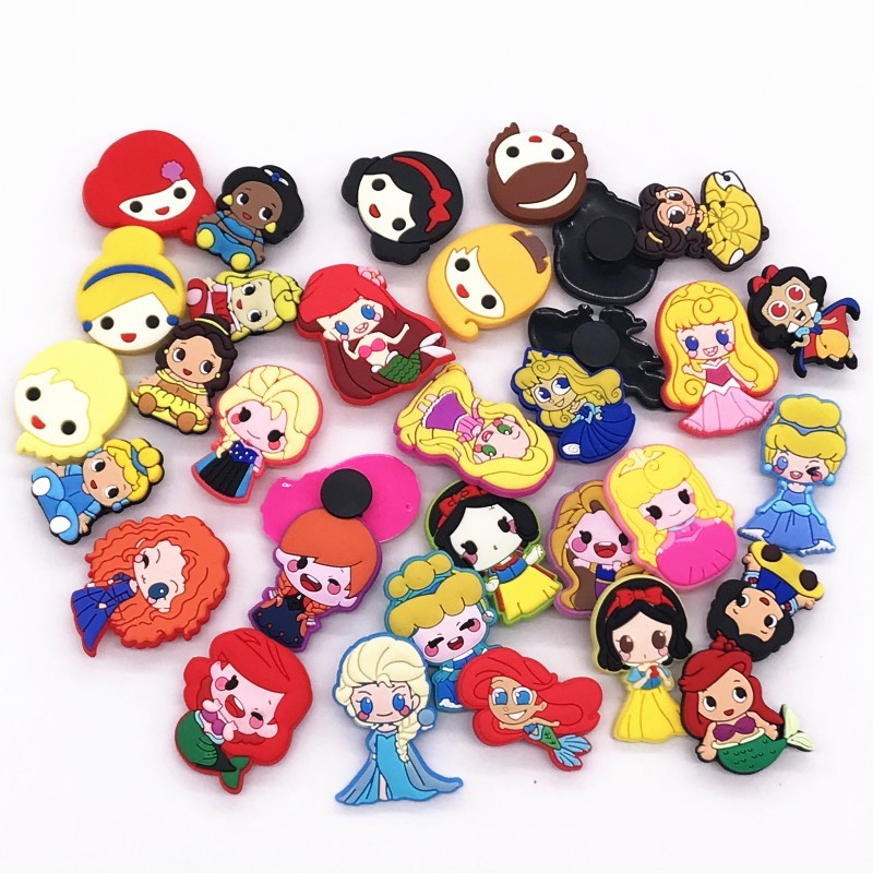 50pcs Cartoon Princess PVC Shoe Charms Shoe Accessories Garden Shoes Decoration for Croc Wristbands Jibz Girls Party X-mas Gift