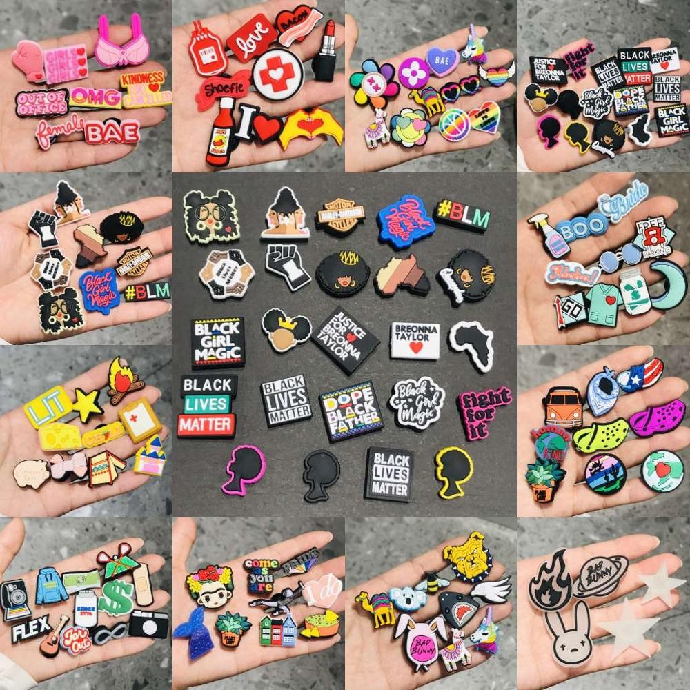 Wholesale 50pcs Love Mix Cartoon Plastic Animals Shoe Charms DIY Wristbands Backpack Decoration Accessories Buckle Clog Croc Jibz