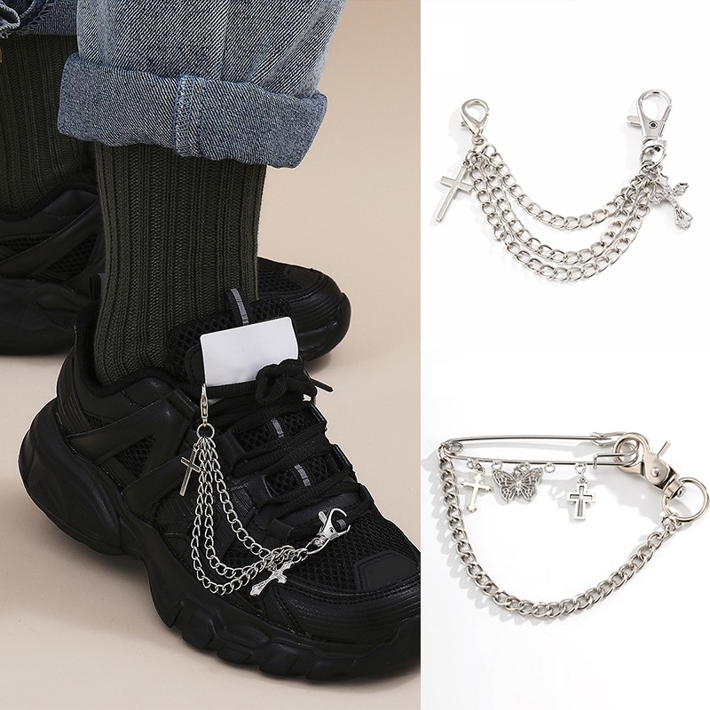 Hip Hop Trendy Anklet Chain Unisex Cross Tassel Necklace Boot Shoes Chains Sliver Fashion Punk Style Shoe Chain Party Jewelry