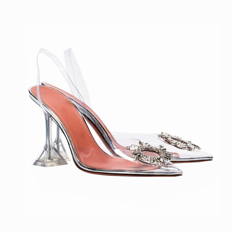 Transparent PVC Sandals Women Pointed Crystal Cup Clear High Heel Stiletto Sexy Pumps Summer Shoes Peep Toe Women Pumps Size 43