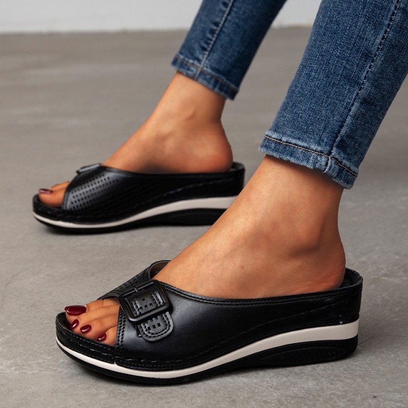 Plus Size Wedges Slippers Women 2022 Summer Fish Mouth Buckle Sandals Woman Lightweight Slope Heels Beach Flip Flops for Female