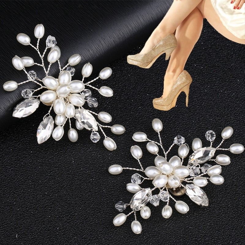 2pcs/pair Elegant Fashion Rhinestone Pearl Shoes Clips Female Flower Dress Hat Wedding Party High Heels Charm Ornaments