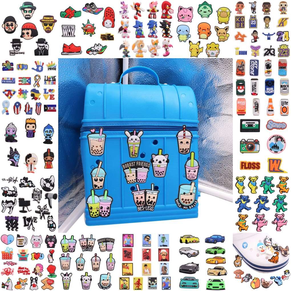 Wholesale Mix 50pcs 33 Kinds of Funny Anime Cartoon Plastic Shoes Decorations Shoe Clog Fit Croc Jibz Charm Kids Gift