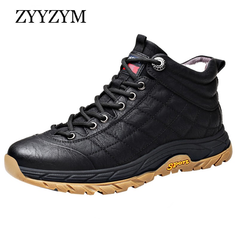 ZYYZYM Men Boots 2021 Winter Split Leather Lace Up Vintage Plush Keep Warm Ankle Snow Boots Mens Boots Botas Hombre