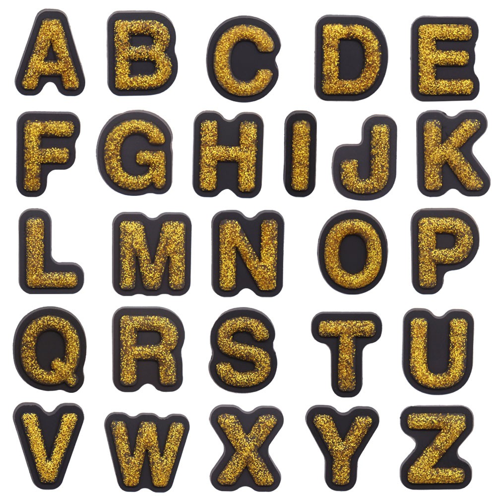 Wholesale 50pcs Gloden Flash Powder Alphabet Letters Shoe Accessories Buckle Garden Shoe Decorations Fit Kids Croc Jibz Ornament