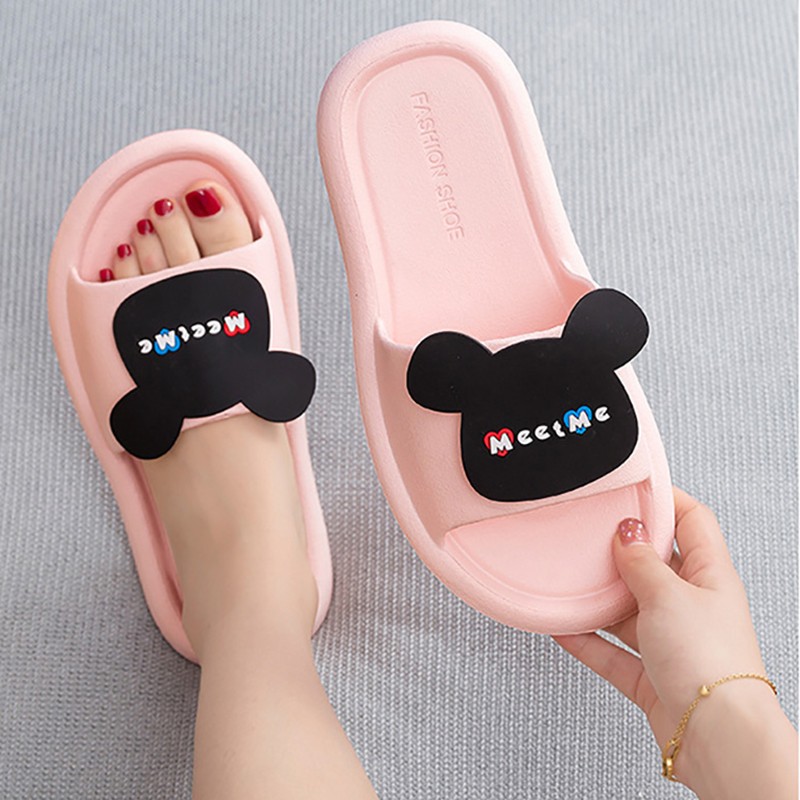 Women Slippers Cartoon Open Toe Bear Slides Non-slip Indoor Bathroom Flip Flops Men Outside Summer Beach Sandals Zapatos Hombre