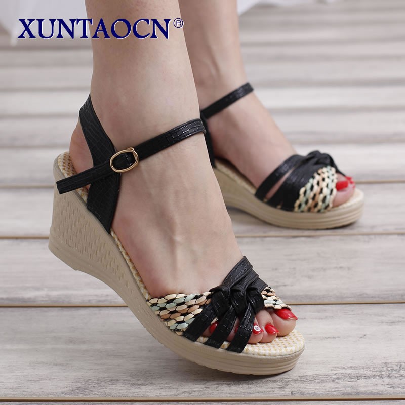 summer platform open toe strap sandals for women knotted wedges shoes ladies ankles binding high heels bridesmaid dress sandals