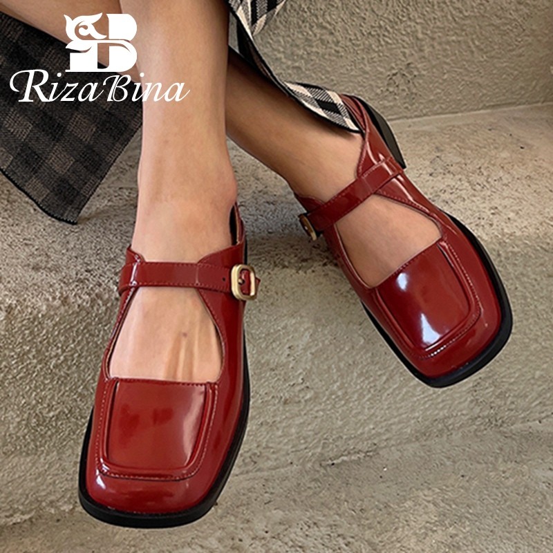 Risabina Genuine Leather Flat Shoes For Women Buckle Strap Ins Fashion Outdoor Sweet Spring Female Shoes Size 34-39