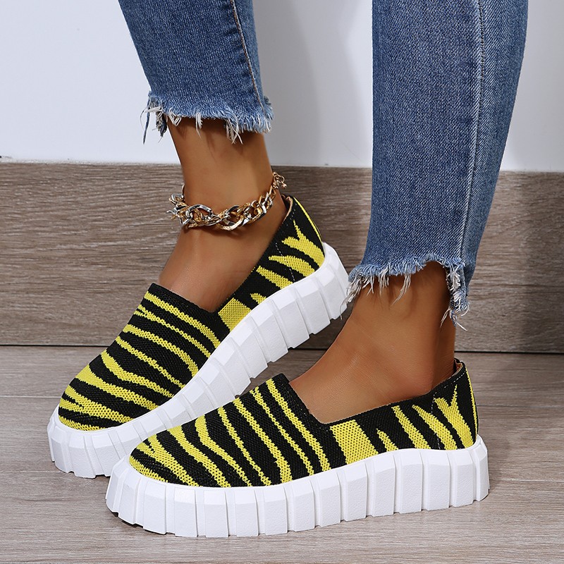 Rimocy Chunky Platform Knitting Flats Women Striped Slip-on Thick Sole Casual Shoes Woman Plus Size Spring Rome Walking Shoes