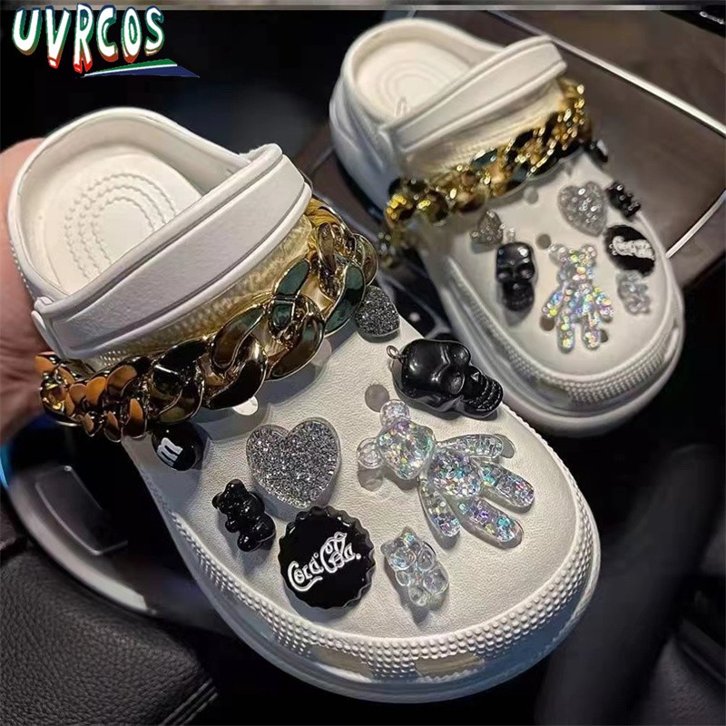 Cute Crocs Charms Luxury Designer Rhinestone Bling Pearl Chain for Croc Shoe Flower Accessories Gift for Clog Girl