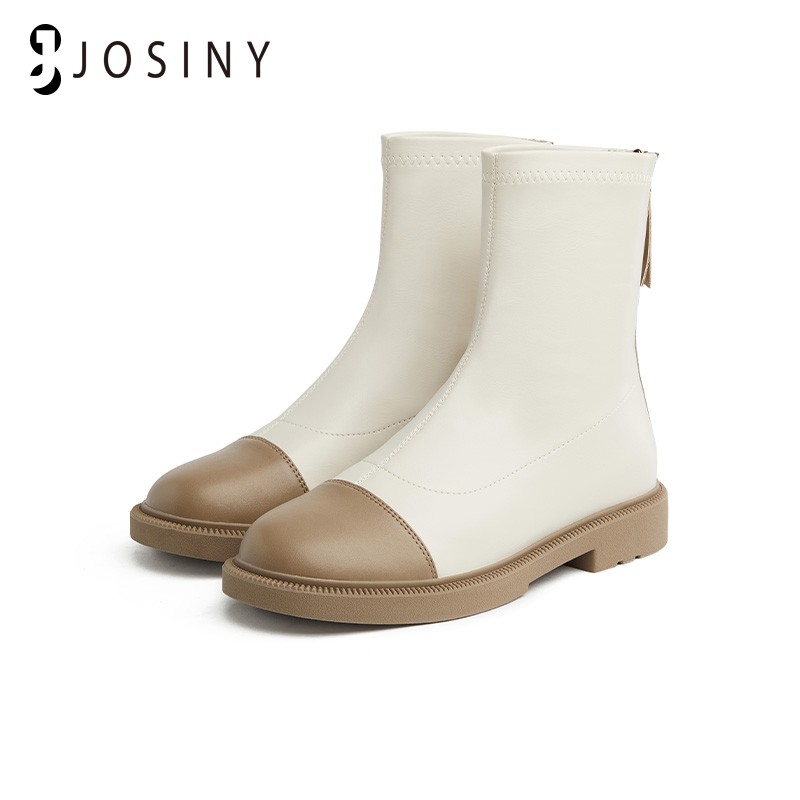 JOSINY 2022 New Winter Shoes For Women PU Leather Zipper Ankle Boot Mixed Color Ladies Round Toe Fashion Shoes