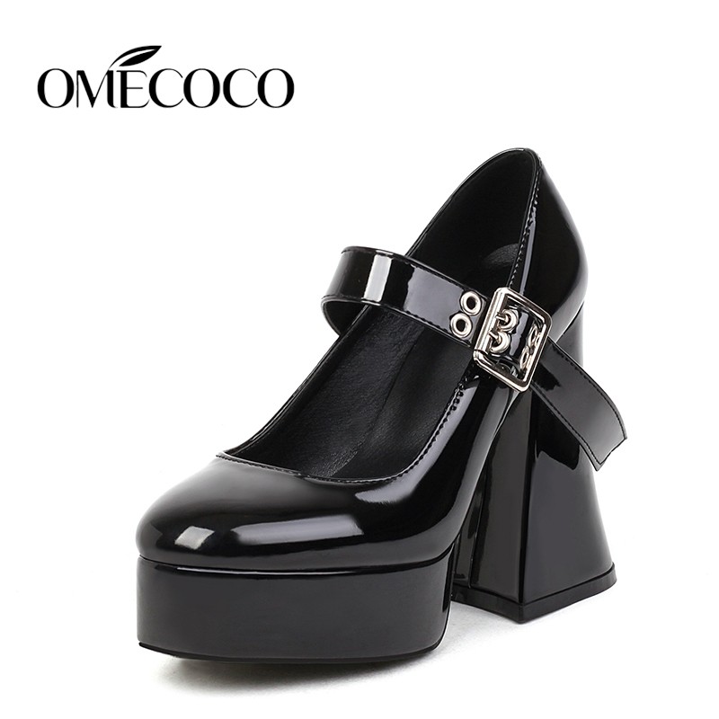 2022 spring new sexy women black high heels thick-soled fashion wedding shoes strap buckle waterproof platform party office