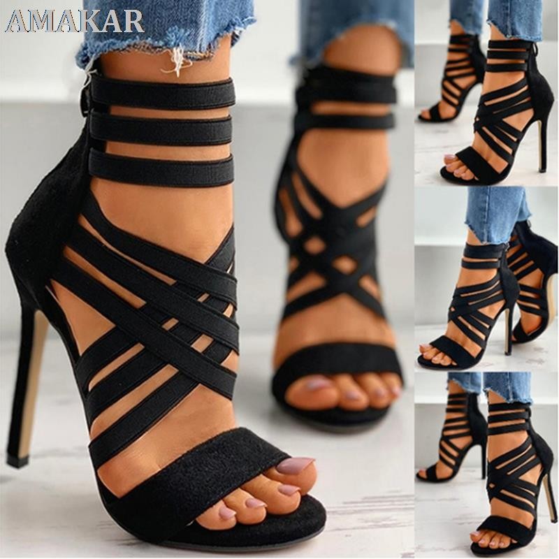 sexy ladies peep toe high heel shoes women sandals 2021 zipper high heels new fashion summer women pumps