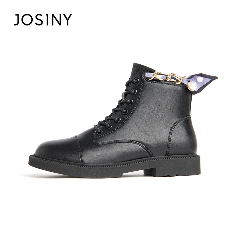 JOSINY New Women's Winter Shoes Pearl Metal Decoration Ankle Platform Slip-on Zipper Round Toe Fashion Shoes Ladies