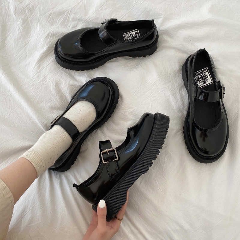 Plus Size 43 44 Harajuku Lolita Shoes Women Japanese E Girl Chunky Platform Cosplay Costume Student Mary Jane Black Shoes LN23