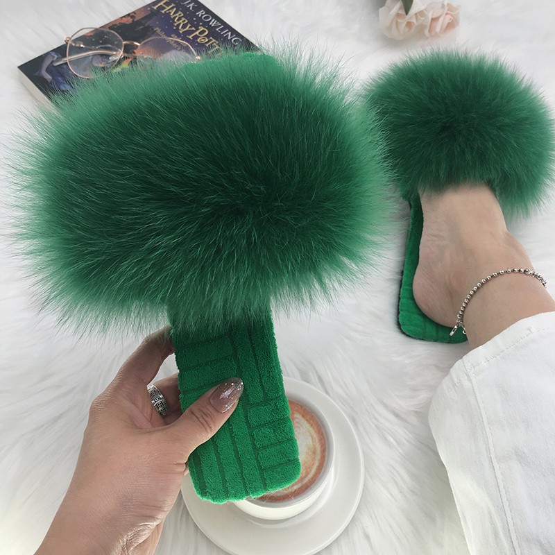 Summer Women Slippers Cotton Fabric Real Fur Flip Flops Fancy Sandals Ladies Faux Fur Slippers 2022 Home Shoes Woman