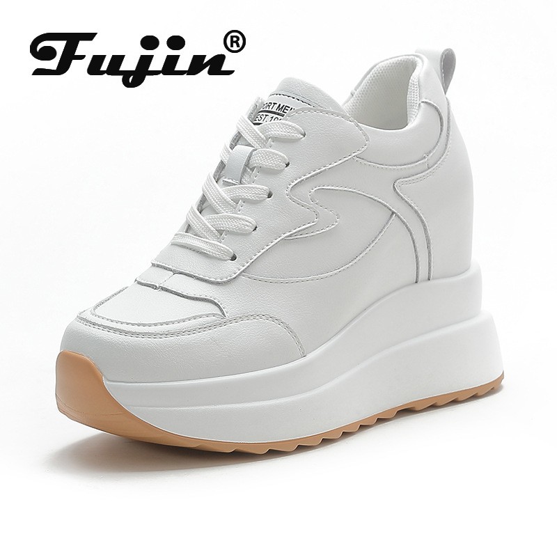 Fujin 10cm Platform Wedge Sneakers Chunky Shoes Genuine Leather Women Shoes Summer Spring Autumn Walking Sneakers Fashion