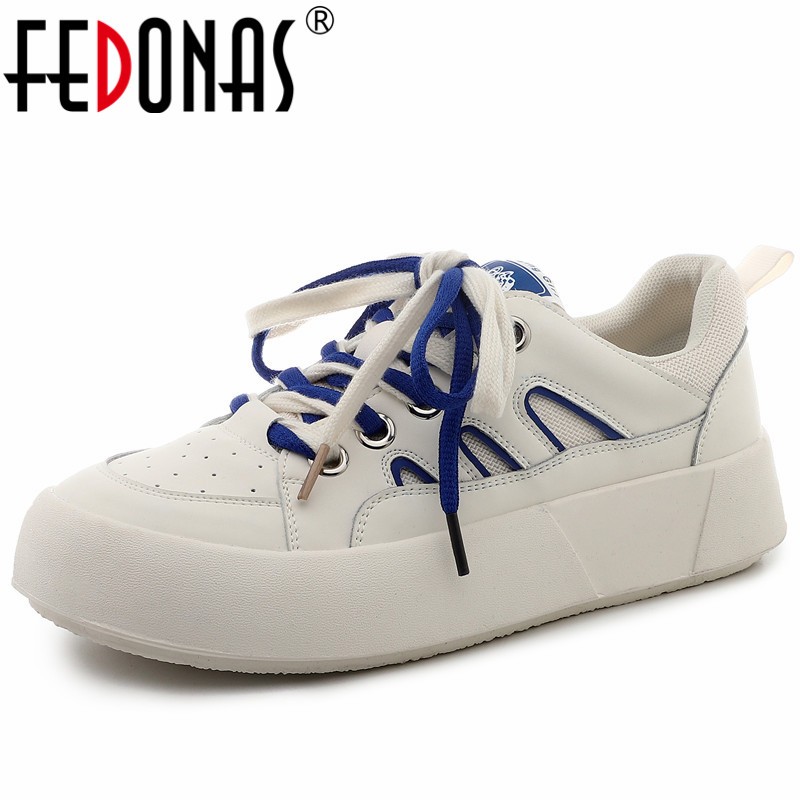 FEDONAS Women Sneakers Spring Summer Fashion Mixed Colors Lace-up Platforms Genuine Leather Flats Casual Shoes Woman New Arrival