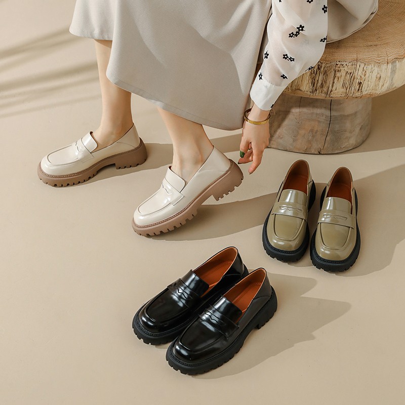 New Spring 2022 Women Casual Shoes Slip On Loafers High Quality Leather Shoes Woman Comfortable Platform Shoes Round Toe Flats